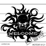 HOTDXF-0121 FIERY SKULL WELCOM SIGN DXF