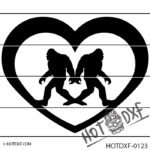 HOTDXF-0123 BIG FOOT SASQUATCH LOVERS IN A HEART DXF