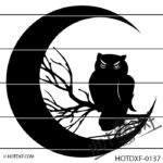 HOTDXF-0137 HAUNTED HALLOWEEN OWL IN TREE WITH SCARY MONSTER MOON