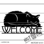 HOTDXF-0141 - SLEEPING KITTY CAT PET FURRY ANIMAL LOVER KITTEN WELCOME SIGN