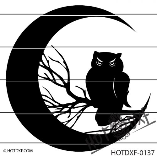 HOTDXF-0137 HAUNTED HALLOWEEN OWL IN TREE WITH SCARY MONSTER MOON